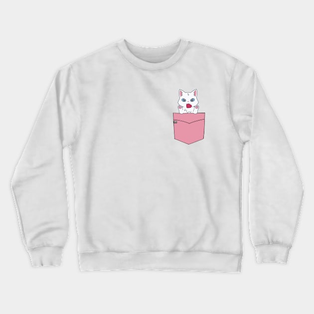 Heart Kitty Cat Pouchie Shirt - In Pocket Crewneck Sweatshirt by MMTees